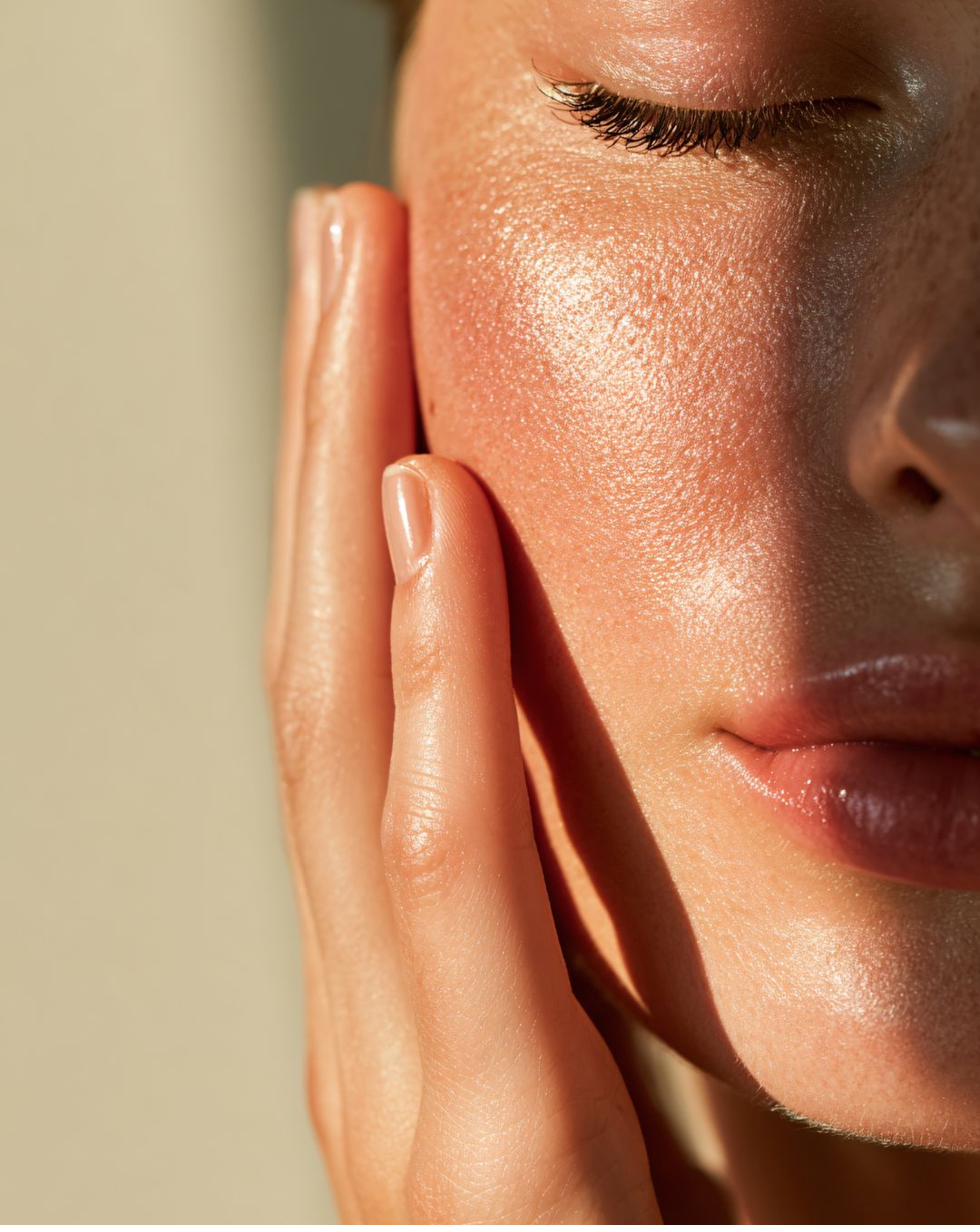 Close detail of calm, hydrated skin